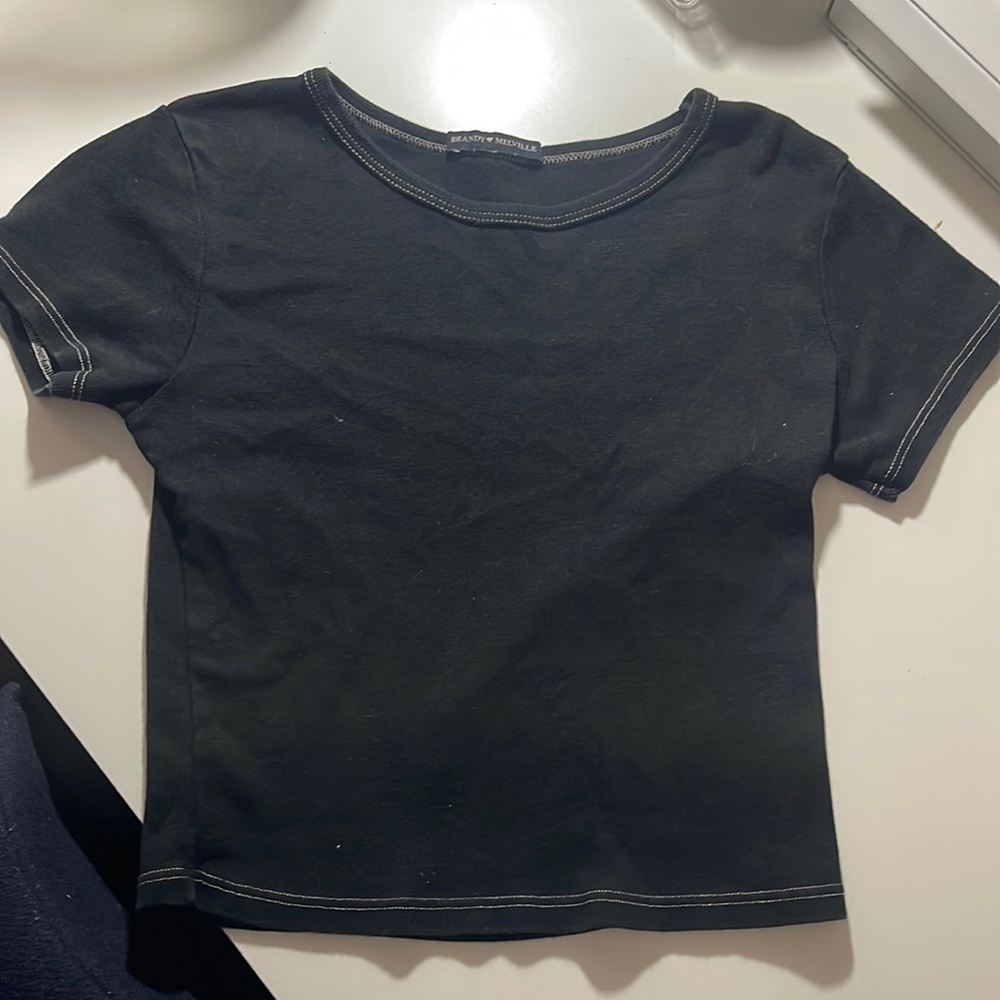 Brandy Melville Black & White Contrast Stitch Baby Tee